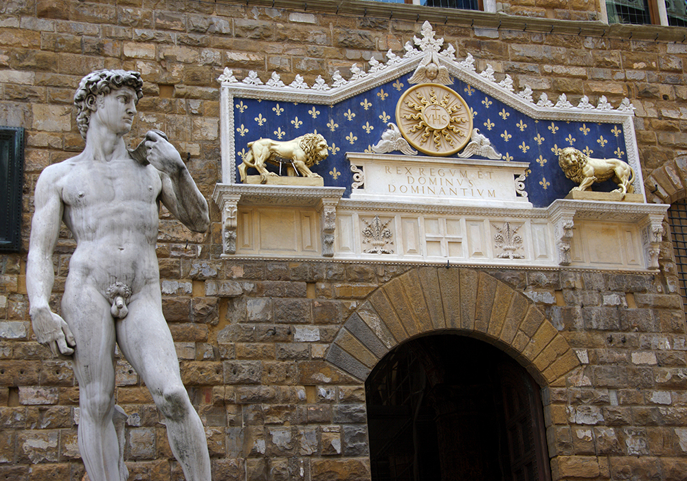 Statue of David in front of Palazzo Vecchio in Florence